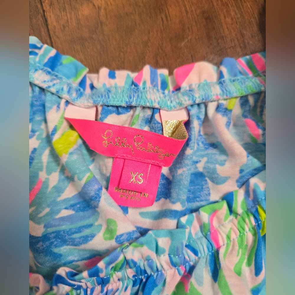 Lilly Pulitzer Floral Beachy Loro Top In Blue Ibiza Cabana Cocktail XS - Picture 3 of 6